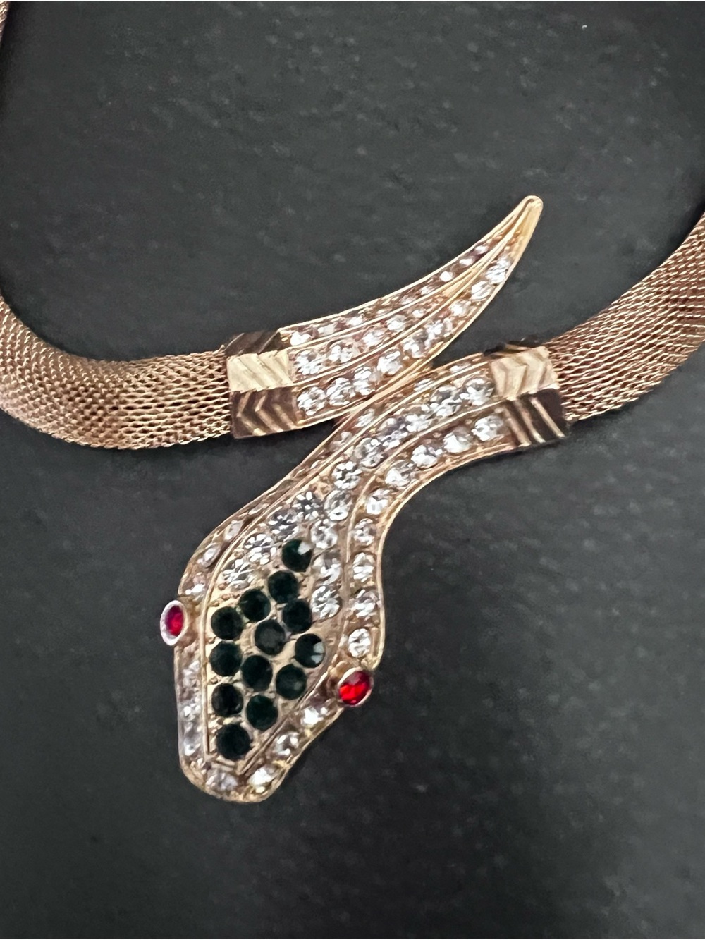 Gold-Tone Snake Necklace with Green and Red Stones